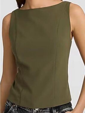 NWT Express XL High Neck Low Back Button Tailored Tank Women's Olive